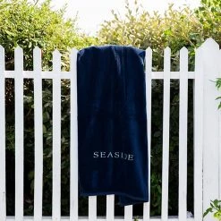 COTTONFRUIT Navy Embroidered Beach Towel