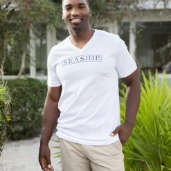 GARMENT GEAR White Seaside V-Neck Vintage Tee SEASIDE APPAREL