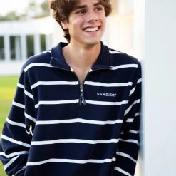 CHARLES RIVE SEASIDE APPAREL Navy & White Stripe Crosswind Quarter Zip Jacket