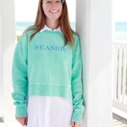 CHARLES RIVE Mint Cropped Ribbed Seaside Sweatshirt