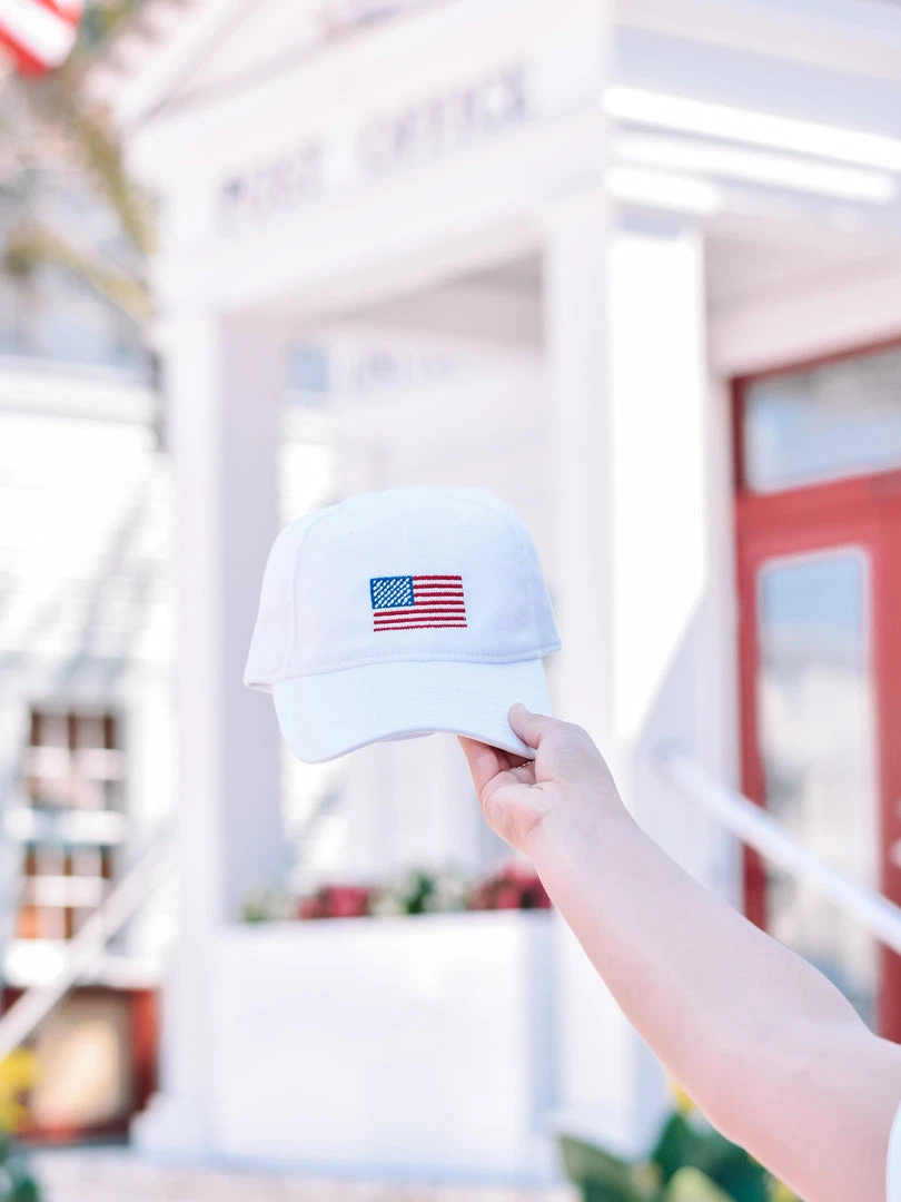 HARDINGLANE White American Flag Embroidered Hat SEASIDE APPAREL 1 HARDINGLANE White American Flag Embroidered Hat SEASIDE APPAREL